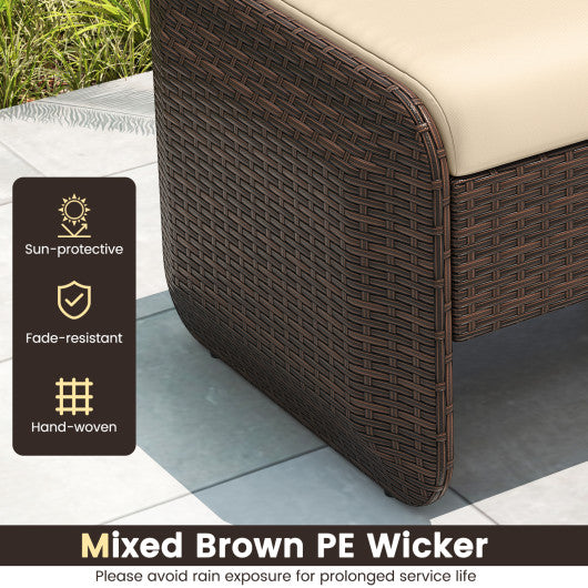 2 Pieces Outdoor Patio PE Wicker Ottomans with Removable Cushions-Brown