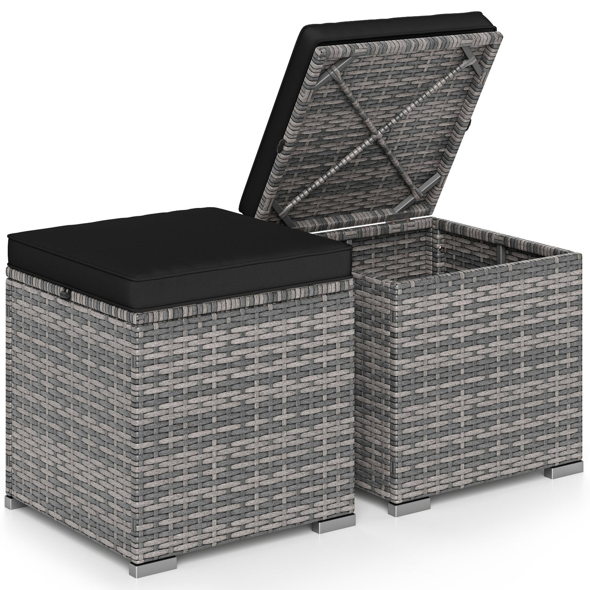 2 Pieces Patio Ottoman with Hidden Storage Space-Mix Grey-black