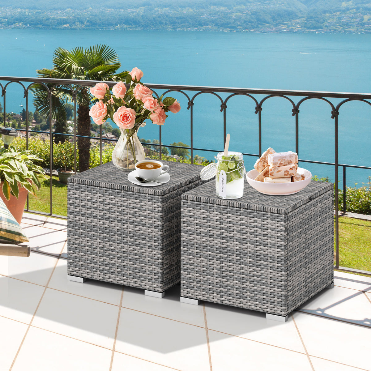 2 Pieces Patio Ottoman with Hidden Storage Space-Mix Grey-grey