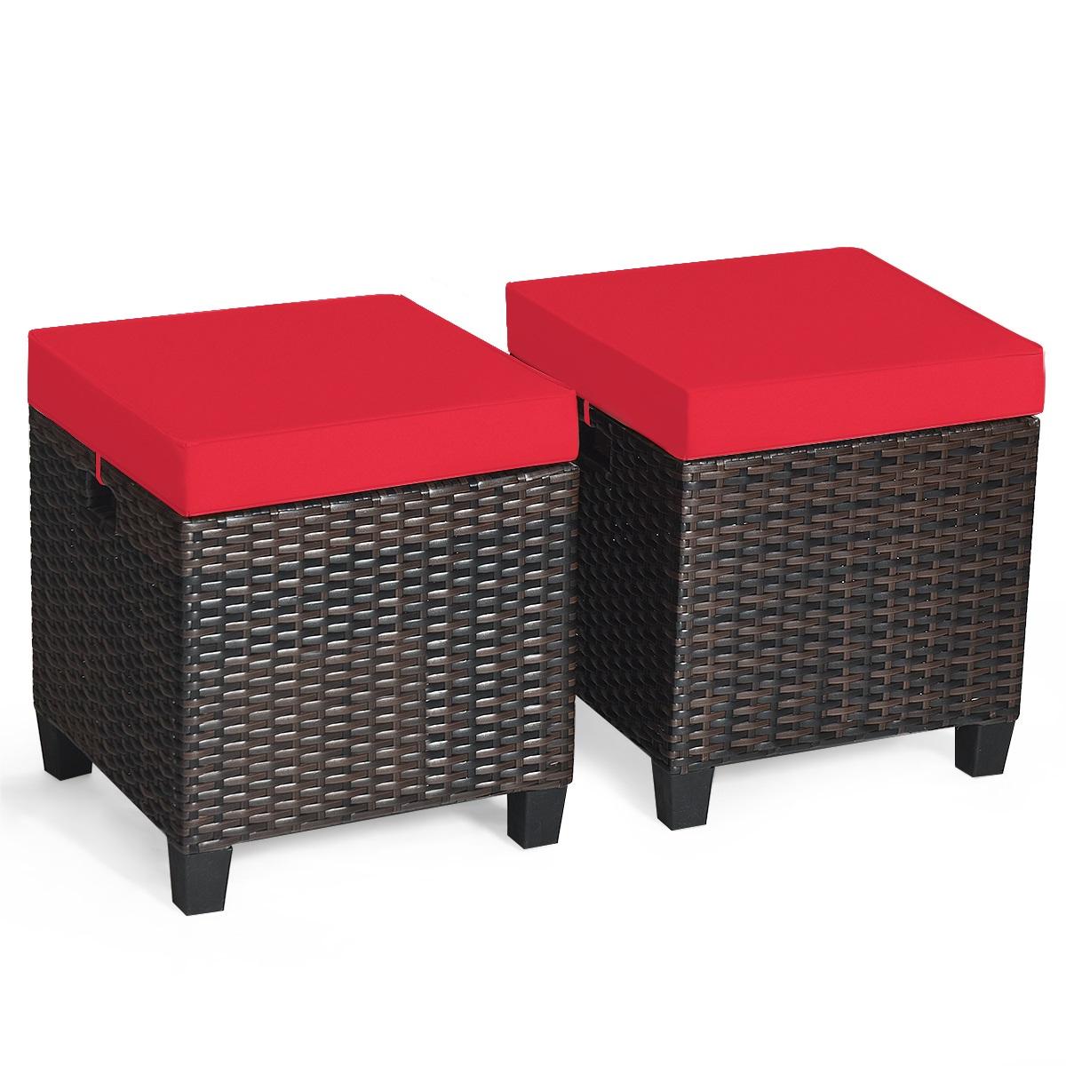 2 Pieces Patio Rattan Ottoman Set with Removable Cushions-Beige