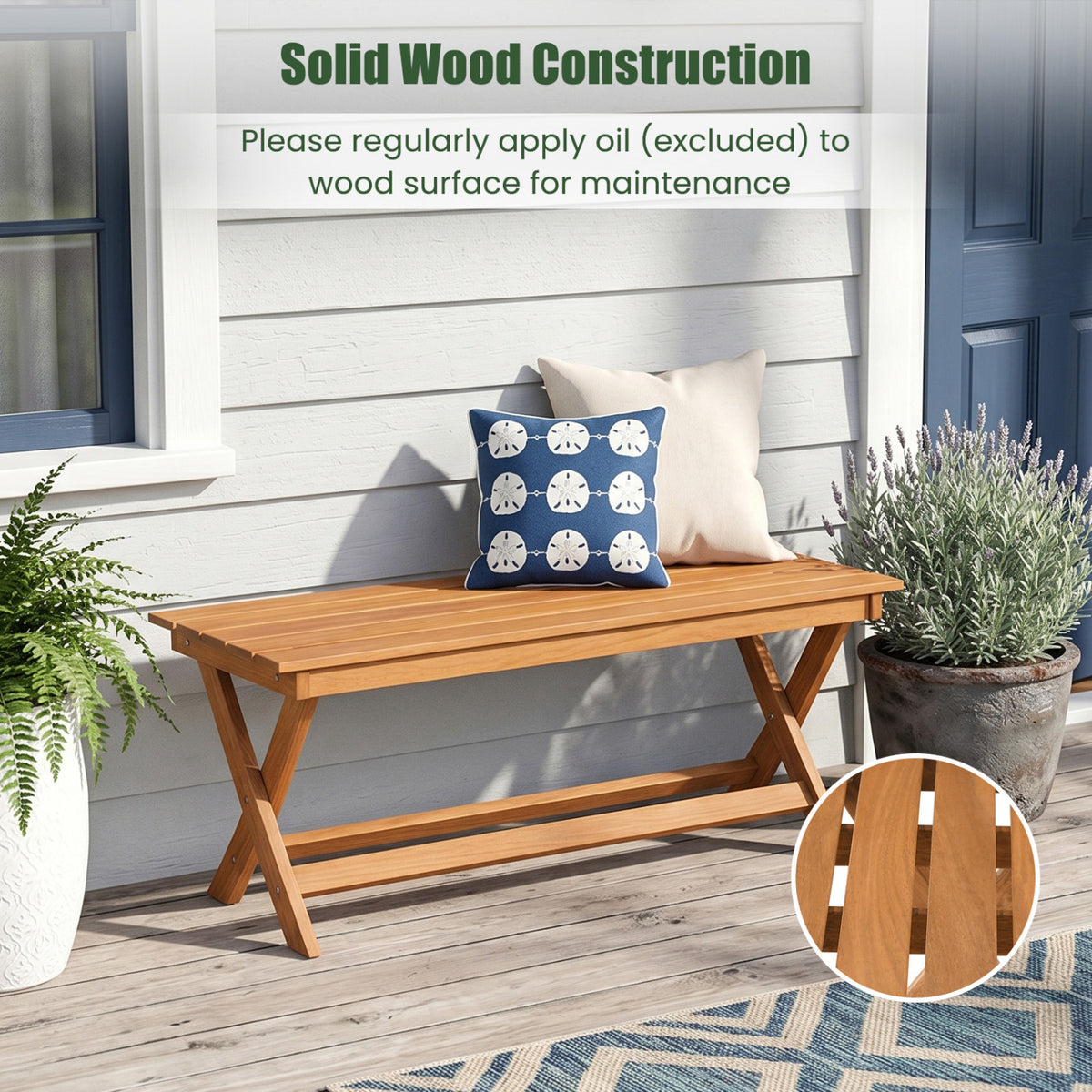 2-Seat Wooden Garden Patio Bench with X-Shaped Legs-1 Piece