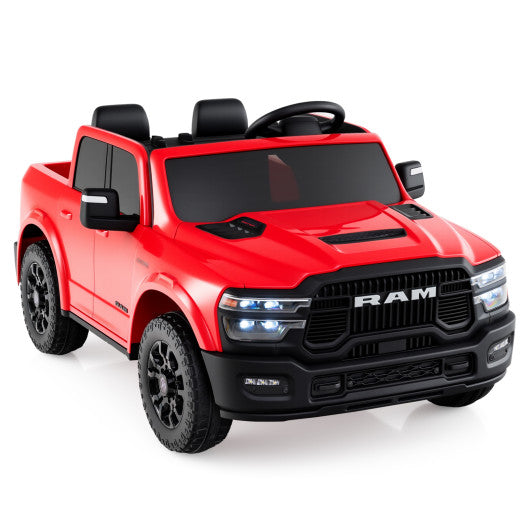 2 Seater 24V Ride on Toy for Big Kids Licensed Ram Truck with Remote and Music-Red