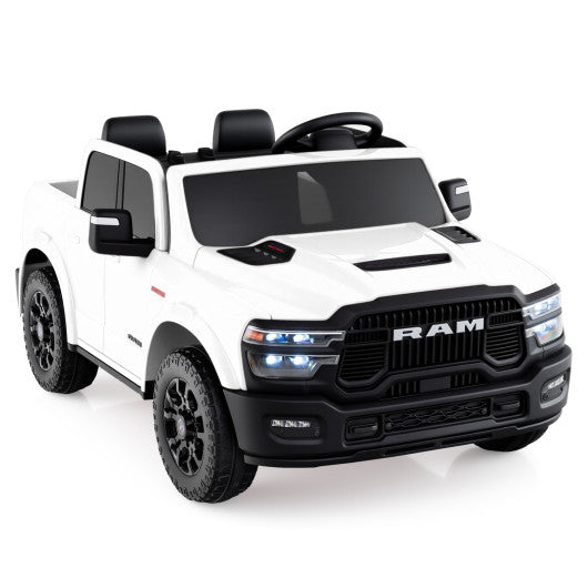 2 Seater 24V Ride on Toy for Big Kids Licensed Ram Truck with Remote and Music-White