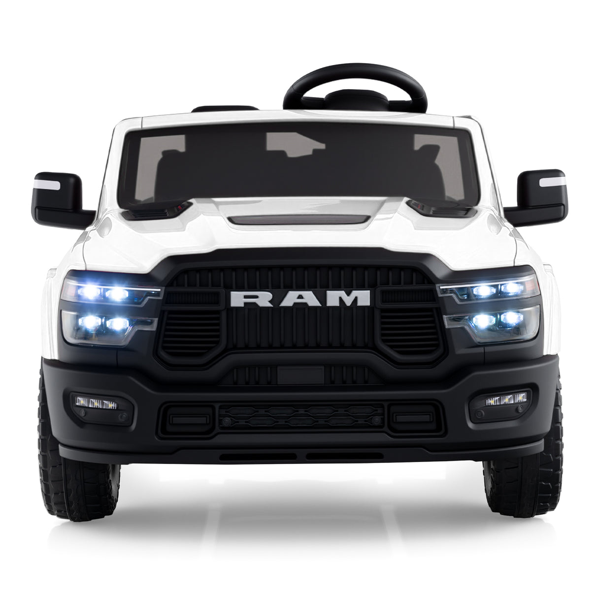 2 Seater 24V Ride on Toy for Big Kids Licensed Ram Truck with Remote and Music-White