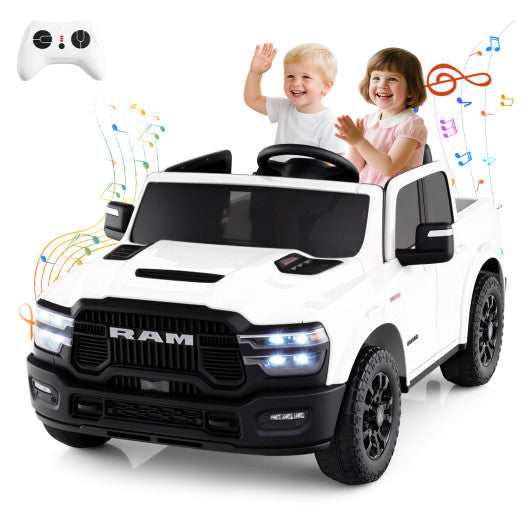 2 Seater 24V Ride on Toy for Big Kids Licensed Ram Truck with Remote and Music-White