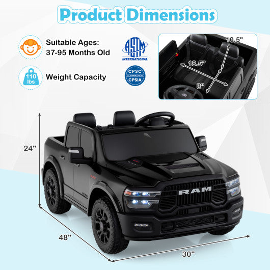 2 Seater 24V Ride on Toy for Big Kids Licensed Ram Truck with Remote and Music-Black