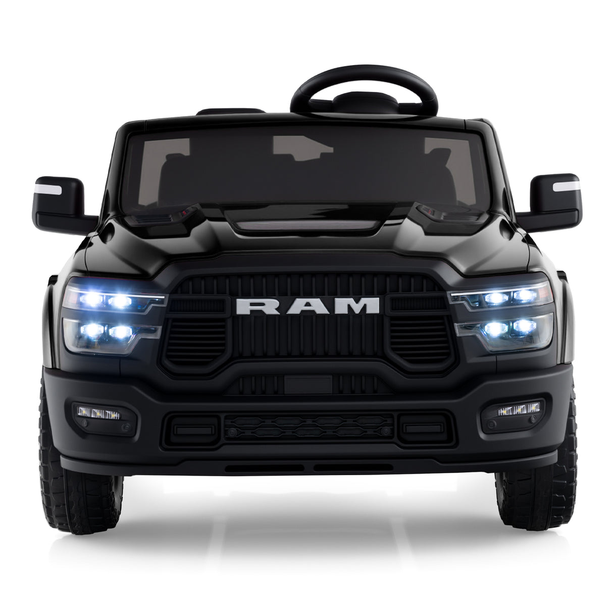 2 Seater 24V Ride on Toy for Big Kids Licensed Ram Truck with Remote and Music-Black