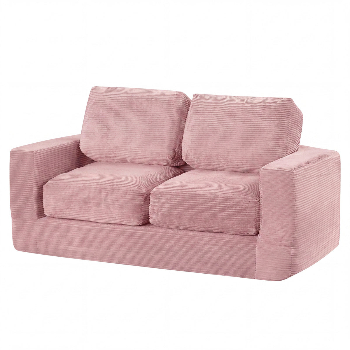 2-Seater Floor Couch Loveseat Foam Sofa with Removable Corduroy Cover-Pink