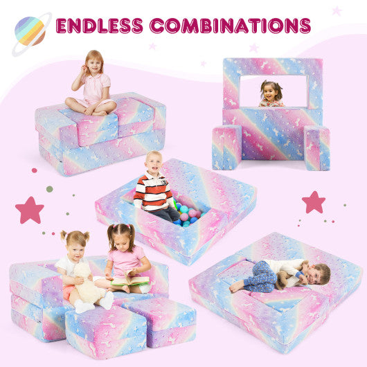 2 Seater Kids Play Couch with Removable and Machine Washable Flannel Cover-Color