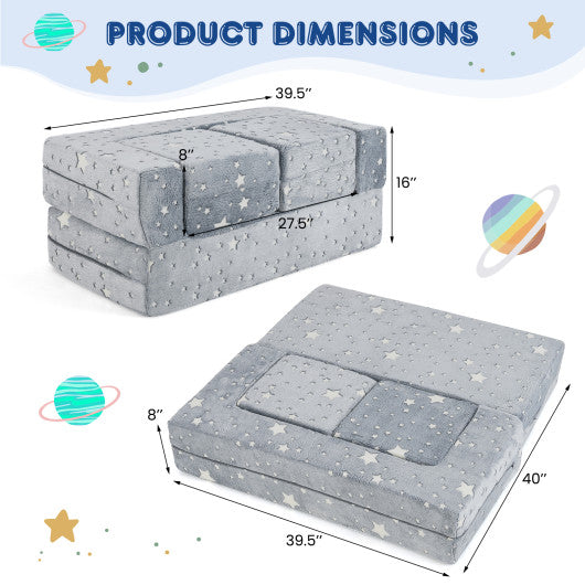 2 Seater Kids Play Couch with Removable and Machine Washable Flannel Cover-Gray