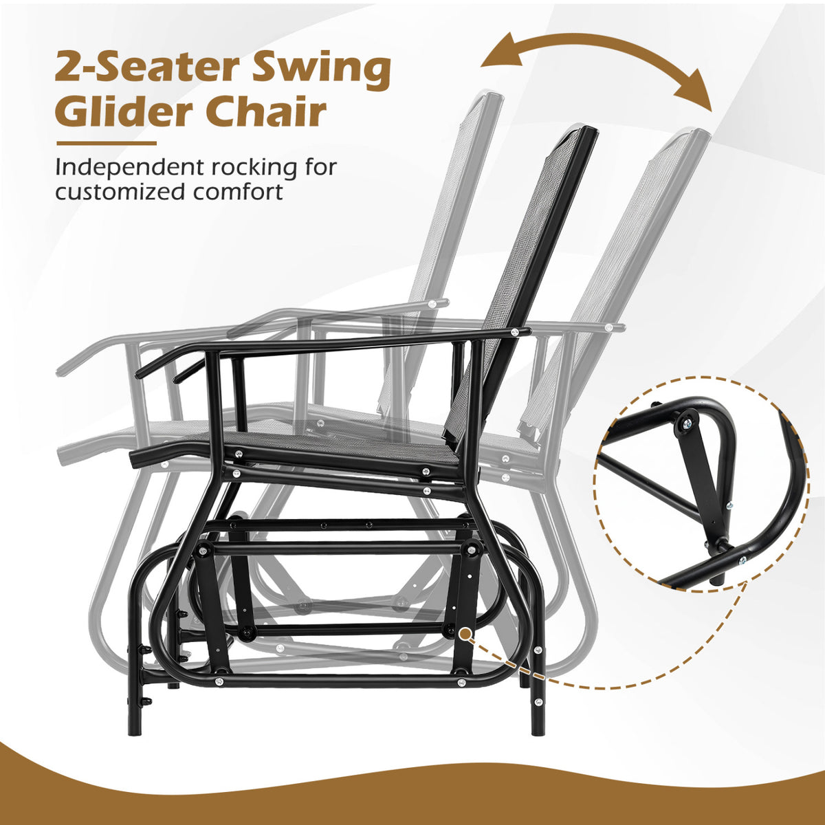 2-Seater Outdoor Glider Bench with 2-Tier Center Table-Gray