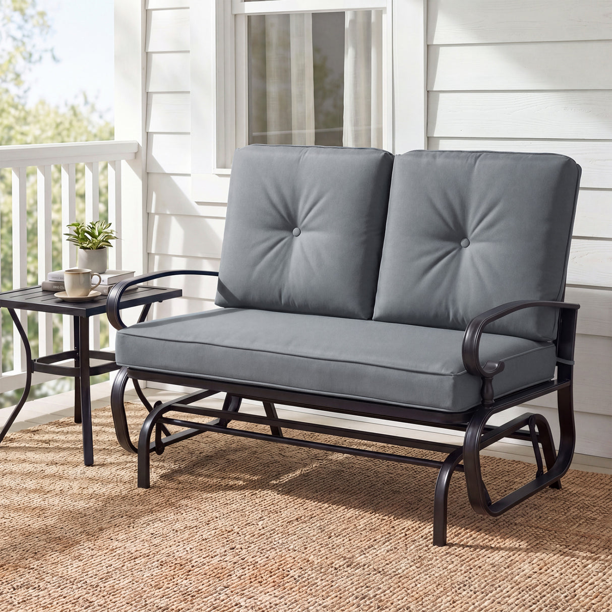 2 Seats Outdoor Swing Glider Chair with Comfortable Cushions-Gray