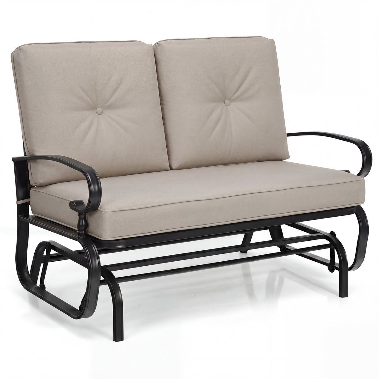 2 Seats Outdoor Swing Glider Chair with Comfortable Cushions-Beige