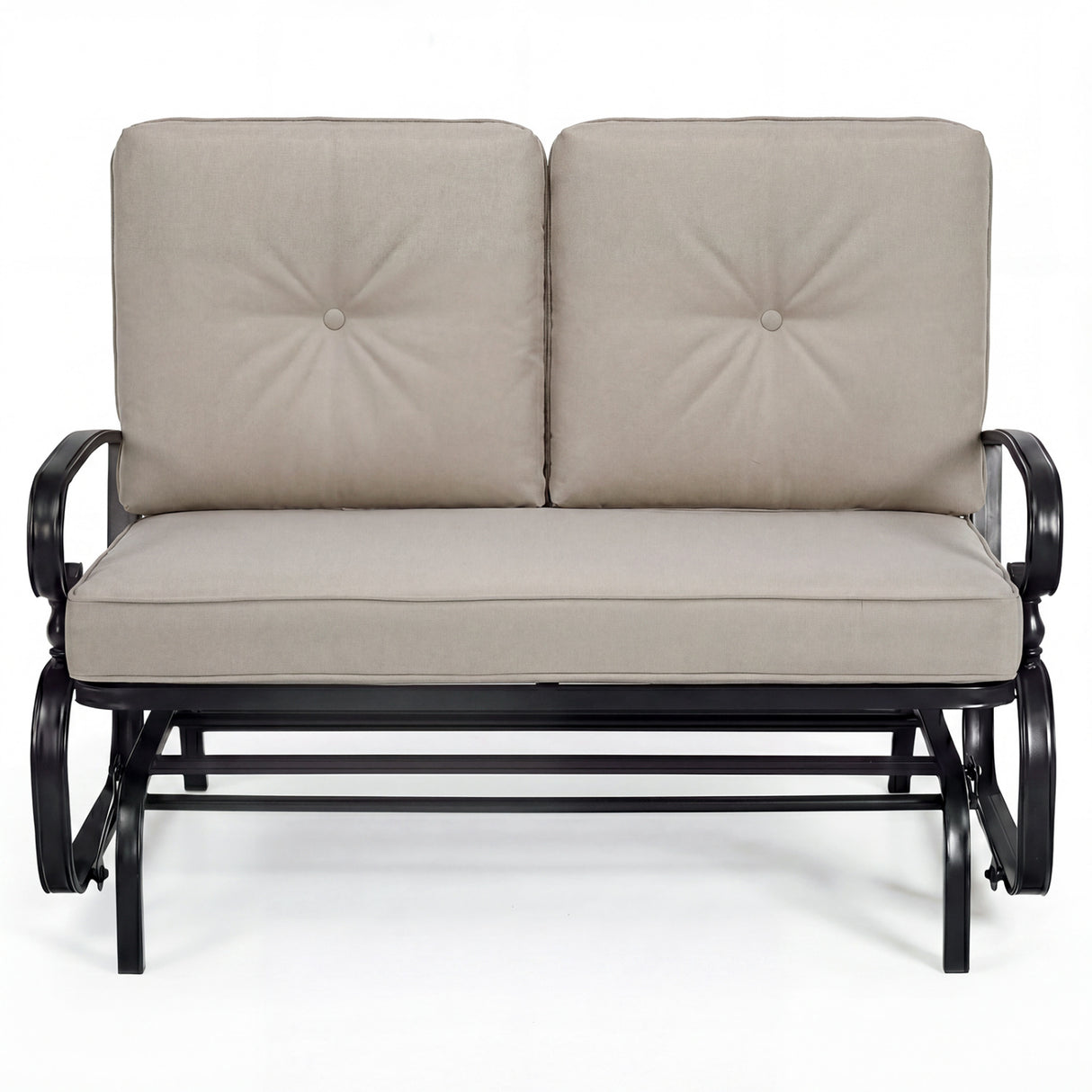 2 Seats Outdoor Swing Glider Chair with Comfortable Cushions-Beige