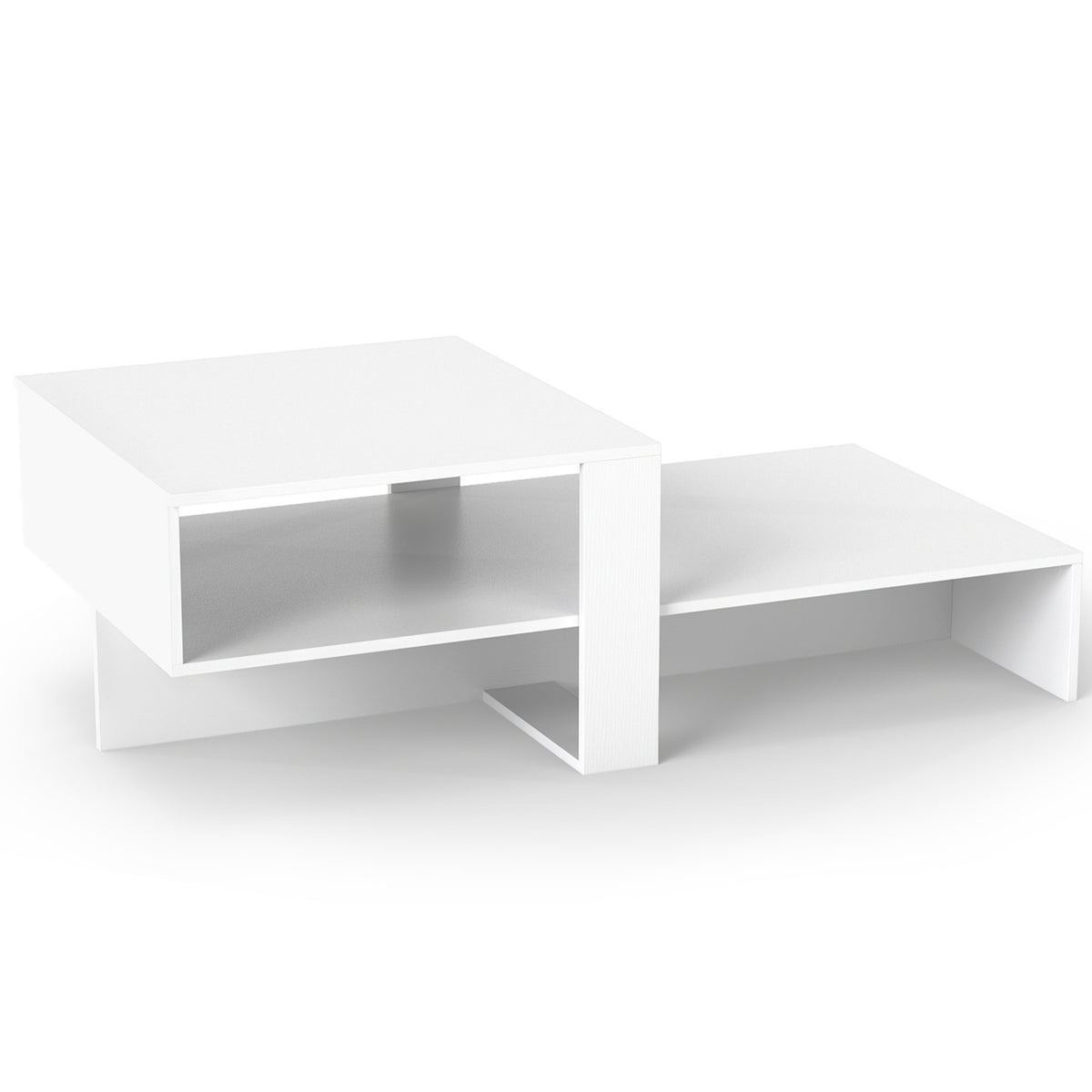 2-Tier Coffee Table Modern Irregular Center Table with Open Storage Shelf-White