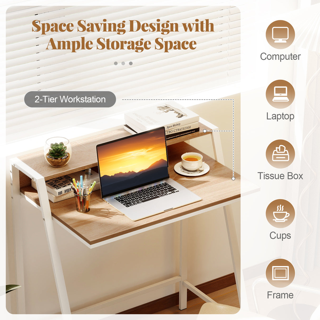 2 Tier Computer Desk PC Laptop Table Study Writing Home Office Workstation New-Walnut