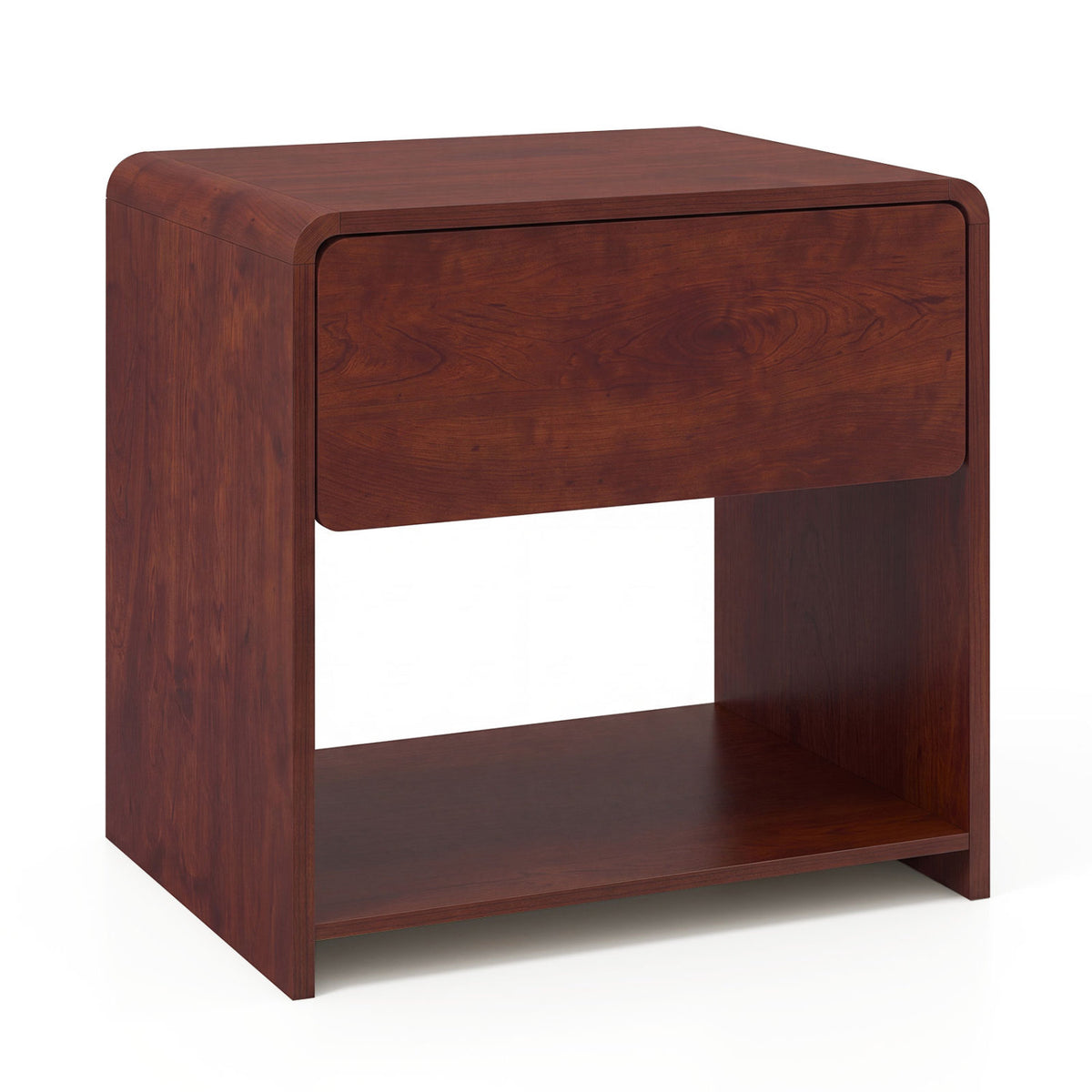 2-Tier Modern Style Nightstand with Drawer and Open Shelf for Bedroom-Walnut