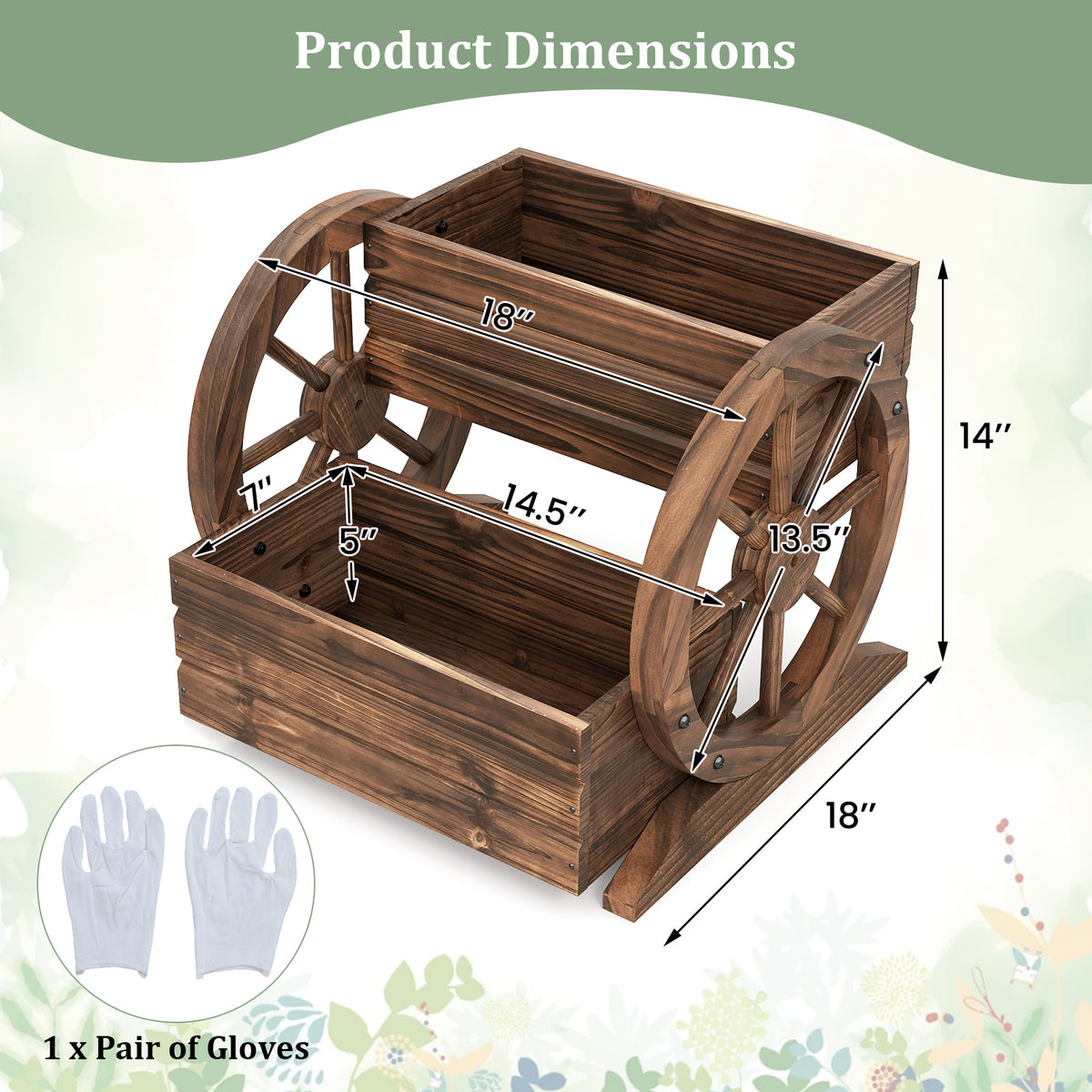 2-Tier Raised Garden Bed Rustic Wood Wagon Shape with Drainage Holes and Wheels-Coffee