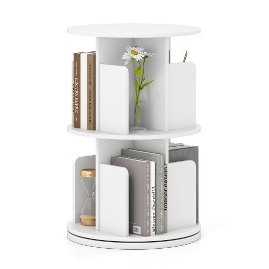 2-Tier Rotating Bookshelf with Dividers and Anti-falling Baffles-White