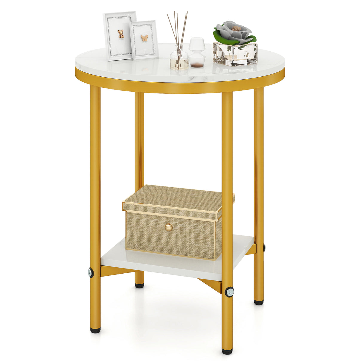 2-Tier Round Coffee Table with Storage Shelf-1
