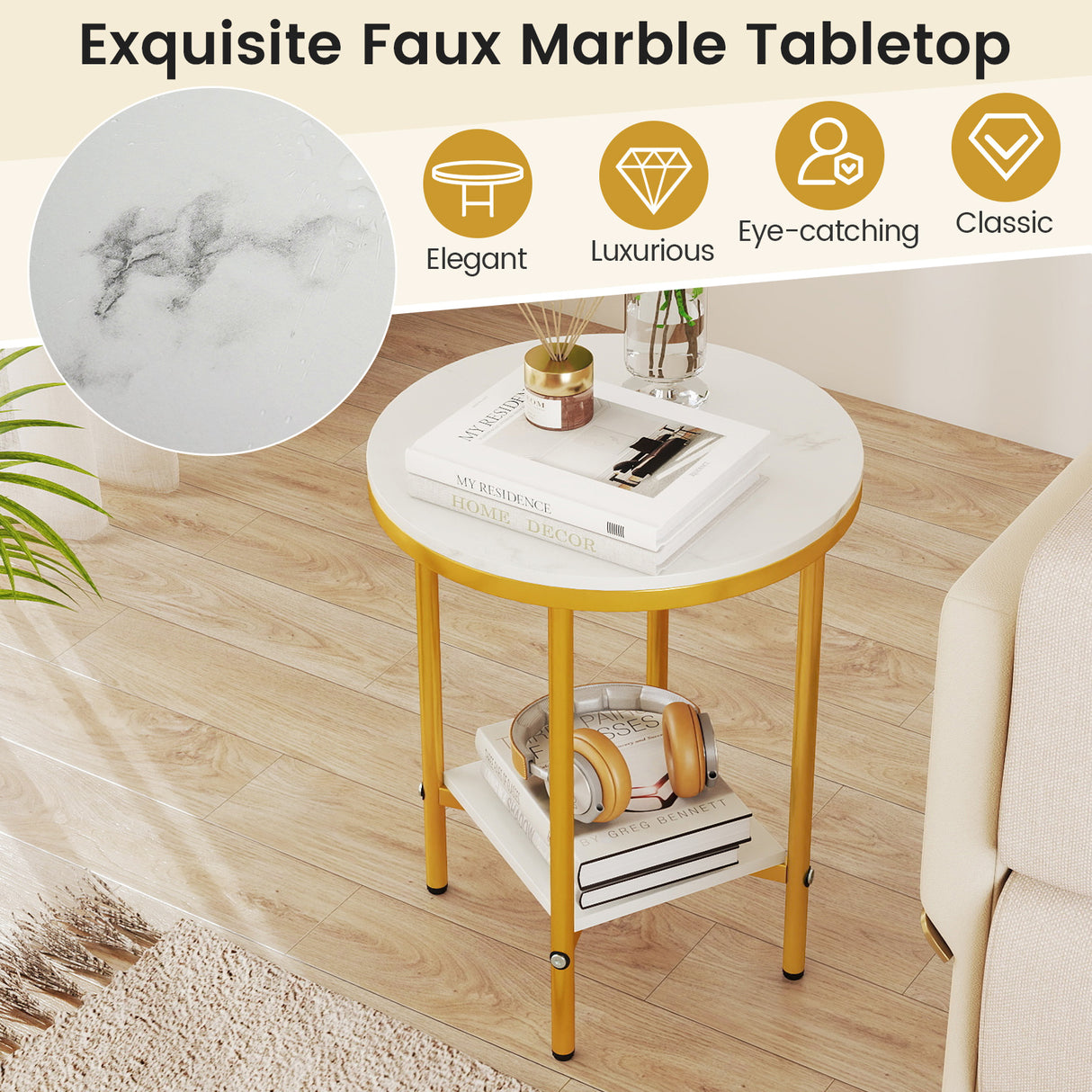 2-Tier Round Coffee Table with Storage Shelf-2