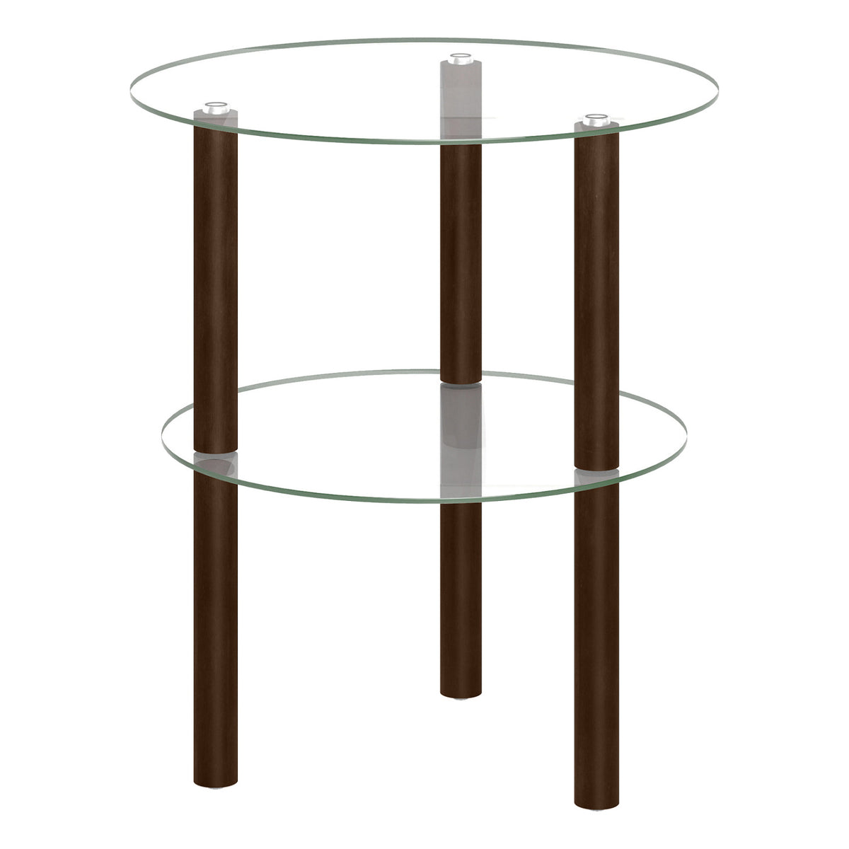 2-Tier Round End Table with Clear Tempered Glass Top and Shelf-Brown