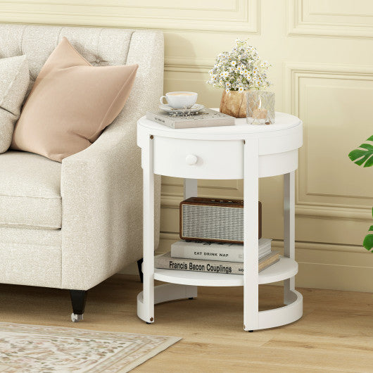 2-Tier Round End Table Mid Century Modern Nightstand-White