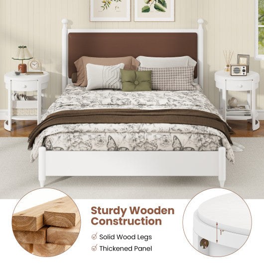 2-Tier Round End Table Mid Century Modern Nightstand-White