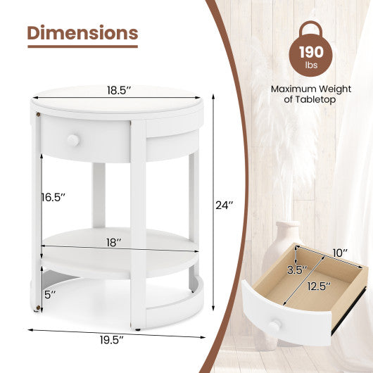 2-Tier Round End Table Mid Century Modern Nightstand-White