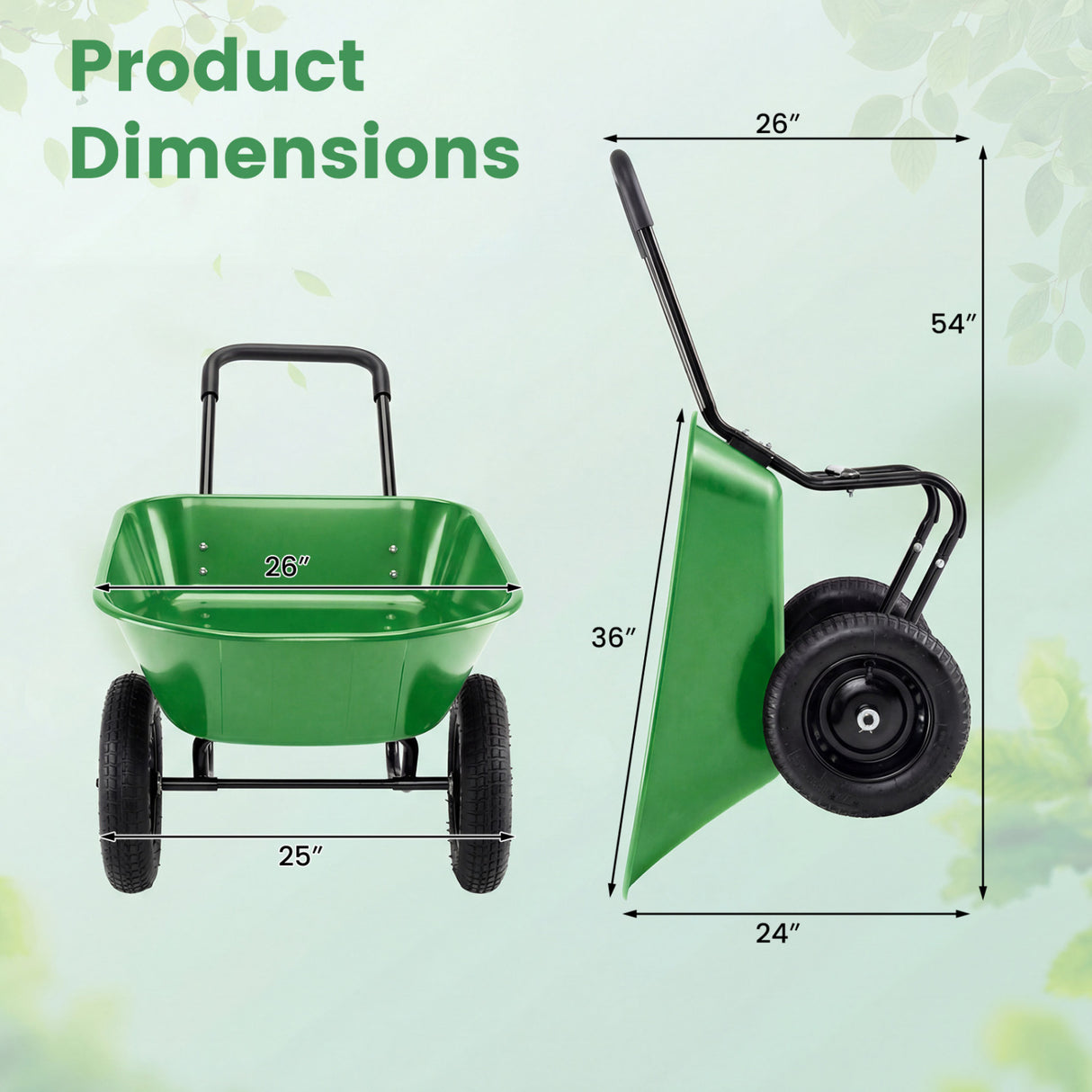 2 Tire Heavy-duty Dolly Utility Cart Wheelbarrow Garden Cart-Light Green