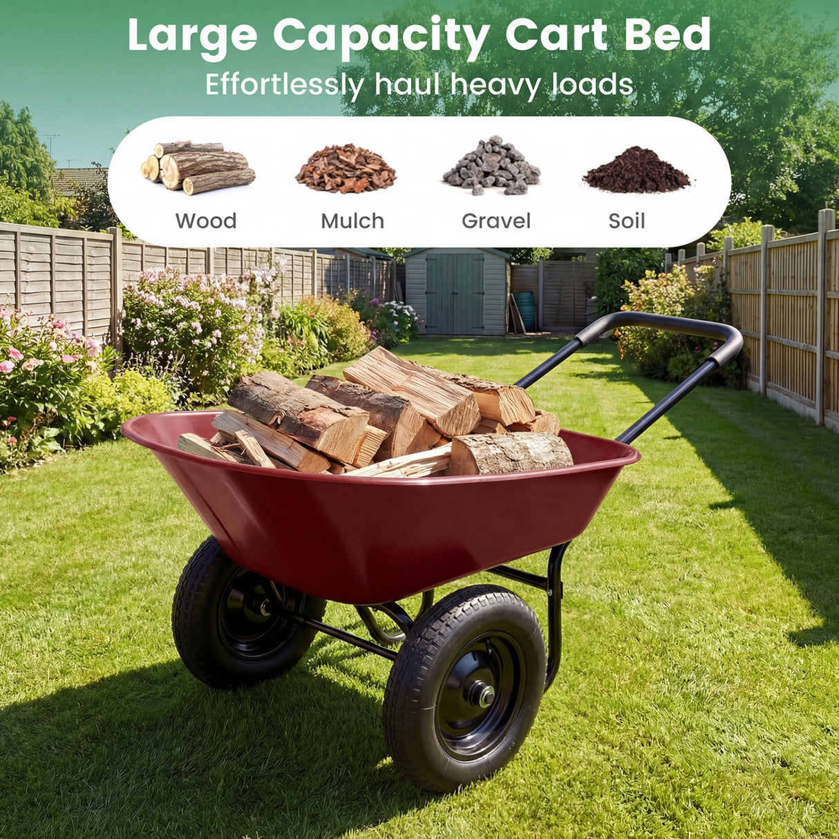 2 Tire Heavy-duty Dolly Utility Cart Wheelbarrow Garden Cart-Red