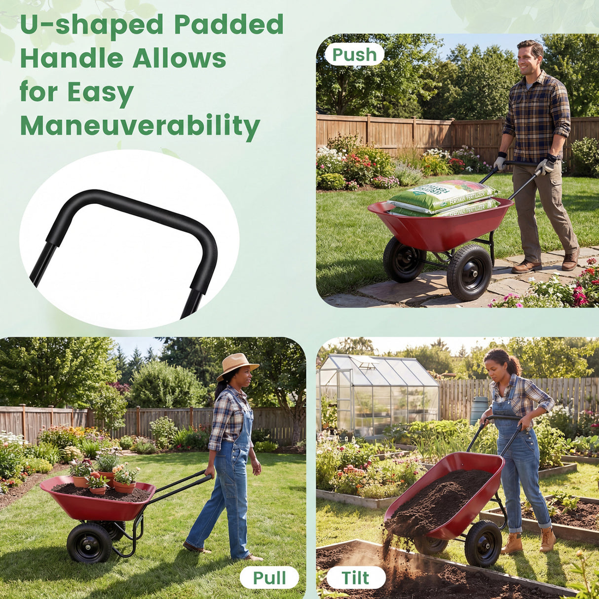 2 Tire Heavy-duty Dolly Utility Cart Wheelbarrow Garden Cart-Red