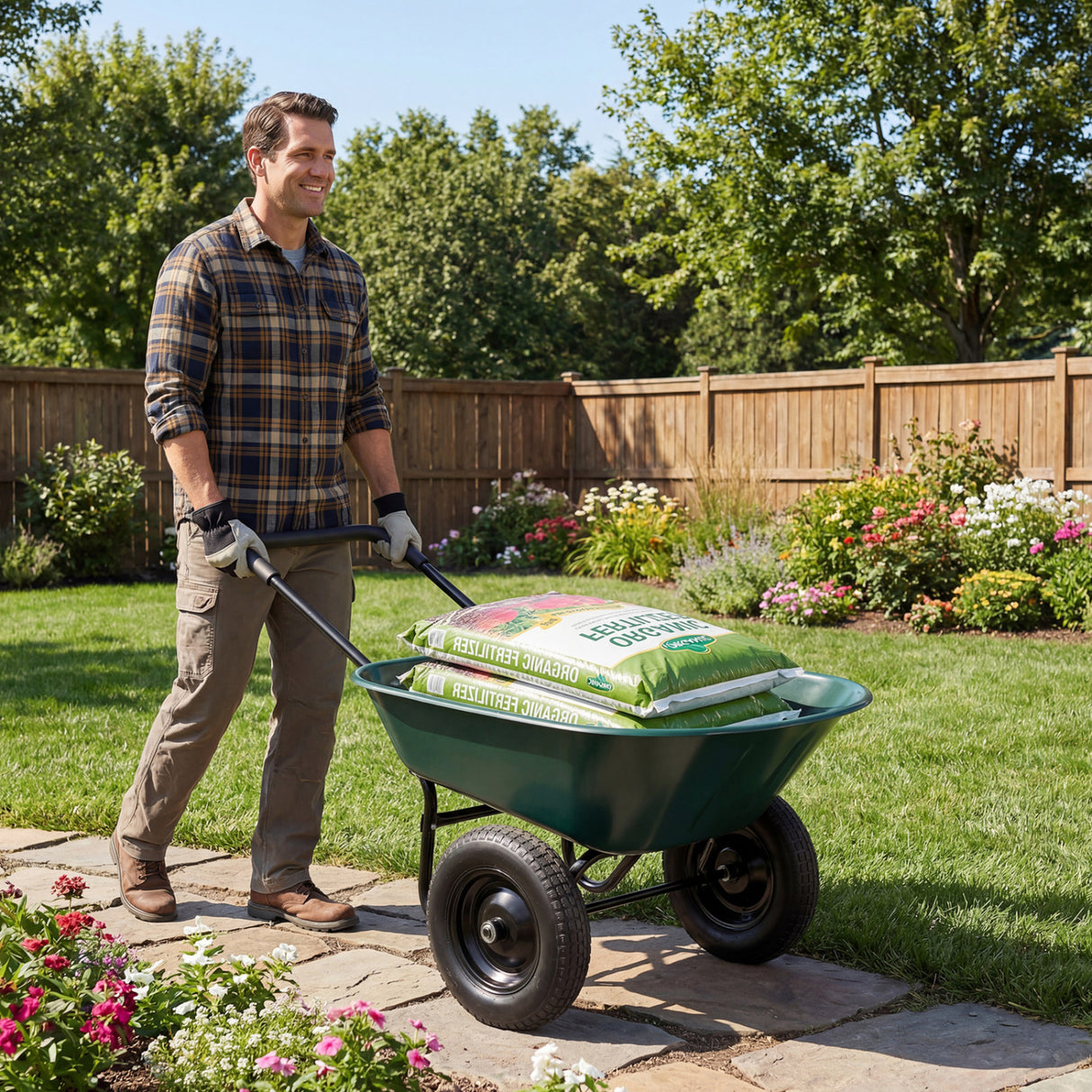 2 Tire Wheelbarrow Garden Cart Heavy-duty Dolly Utility Cart-Green
