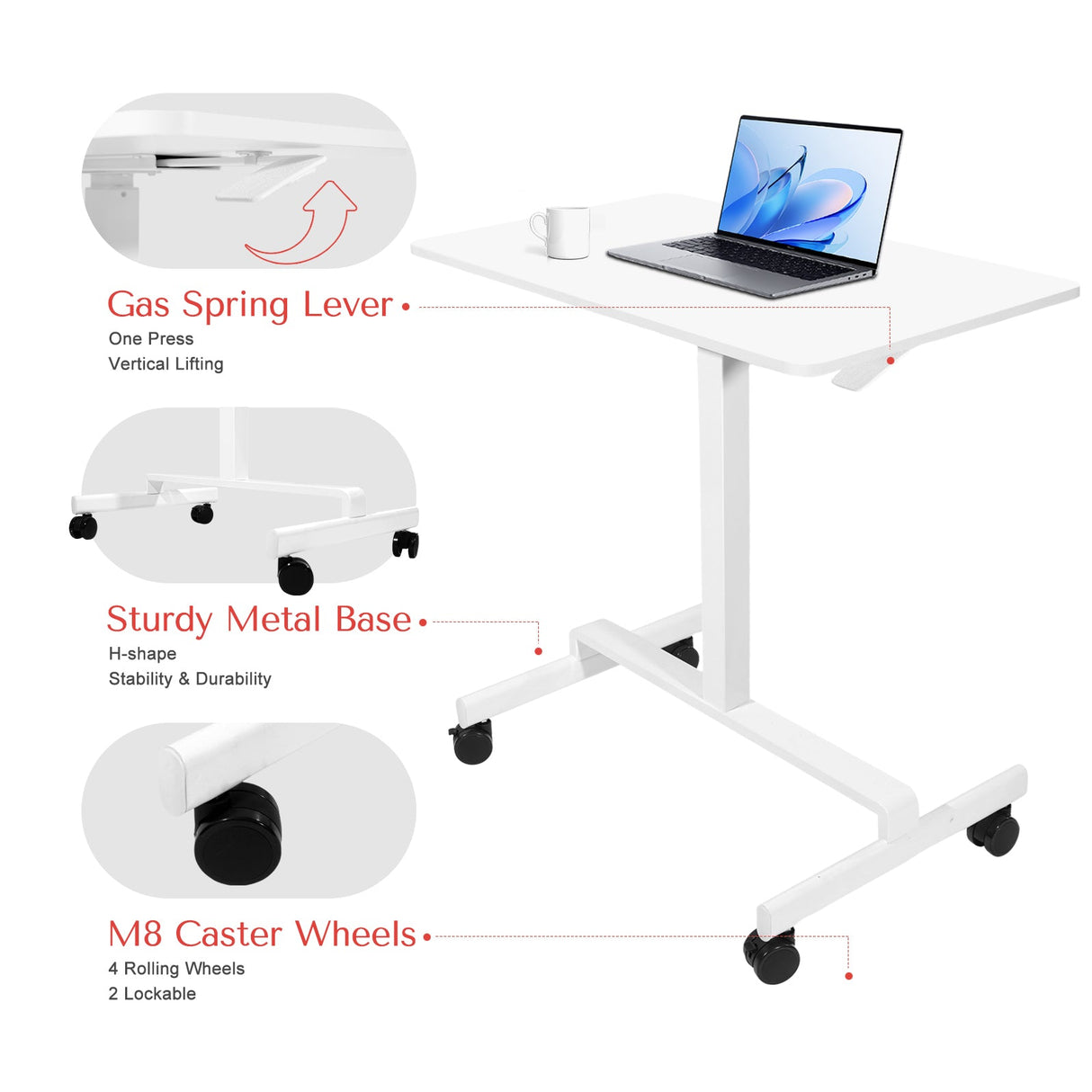 DeerRun® Adjustable Standing Desk - 31.5''L *18.9''W Large Rolling Laptop Desk for Treadmills