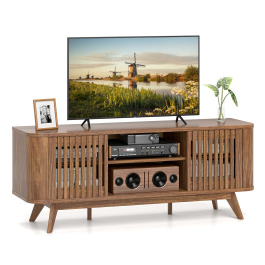 2-Door TV Stand for TVs up to 60 Inches with Adjustable Shelves-Walnut