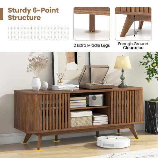 2-Door TV Stand for TVs up to 60 Inches with Adjustable Shelves-Walnut