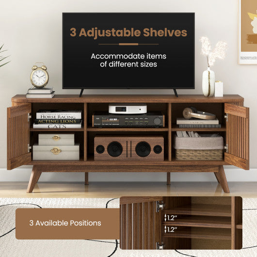 2-Door TV Stand for TVs up to 60 Inches with Adjustable Shelves-Walnut
