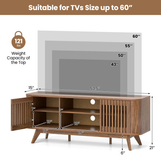 2-Door TV Stand for TVs up to 60 Inches with Adjustable Shelves-Walnut