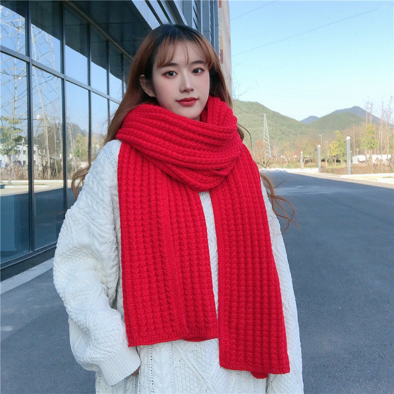 Winter Simple Soft Colorful Knitted Wool Scarf Solid Warm Scarves Lightweight Casual Couple Muffler Striped Elegant Hijab Cashmere Scarf Neck Scarf Christmas Gift For Women