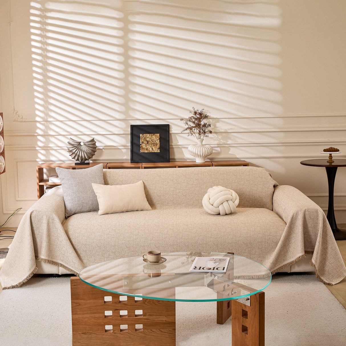 Natural Textured Linen Couch Cover, Breathable & Hypoallergenic Furniture Protector