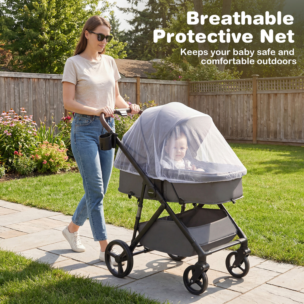 2 in 1 Baby Stroller with Bassinet Mode High Landscape with Reversible Seat and Canopy-Gray