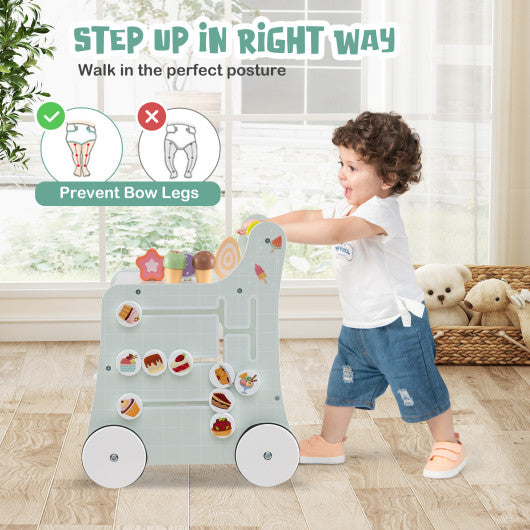 2-in-1 Baby Walker with Storage and Ice Creams for 1+ Years Old-Light Green