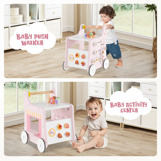2-in-1 Baby Walker with Storage and Ice Creams for 1+ Years Old-Pink
