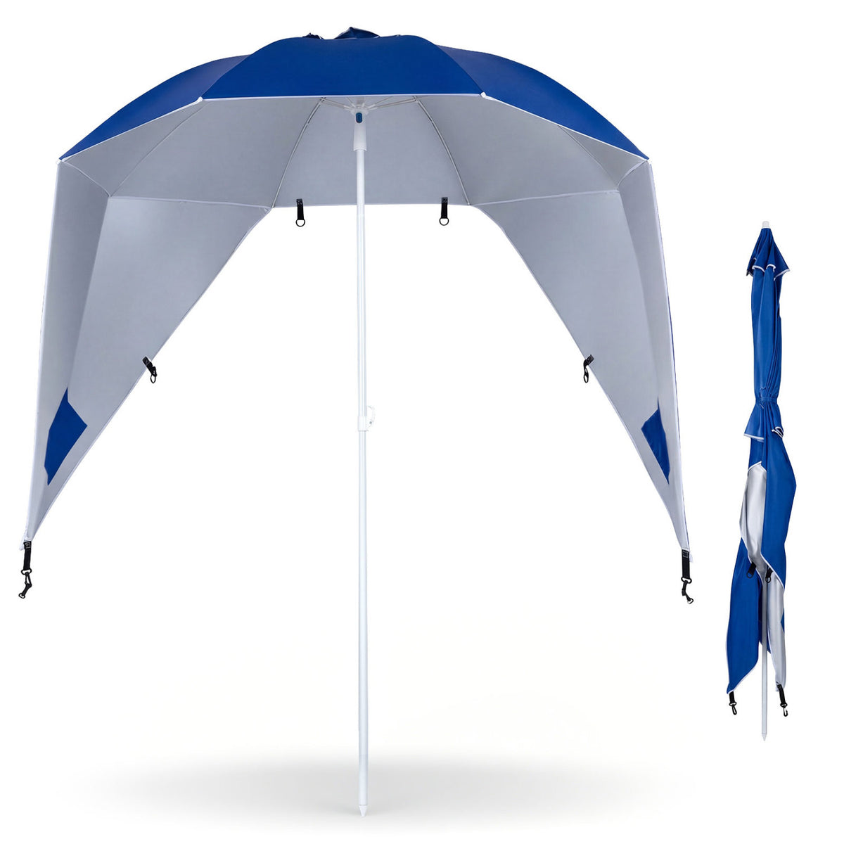 2-in-1 Beach Shelter Umbrella UPF 50+ with Side Panels for Camping Picnic-Blue
