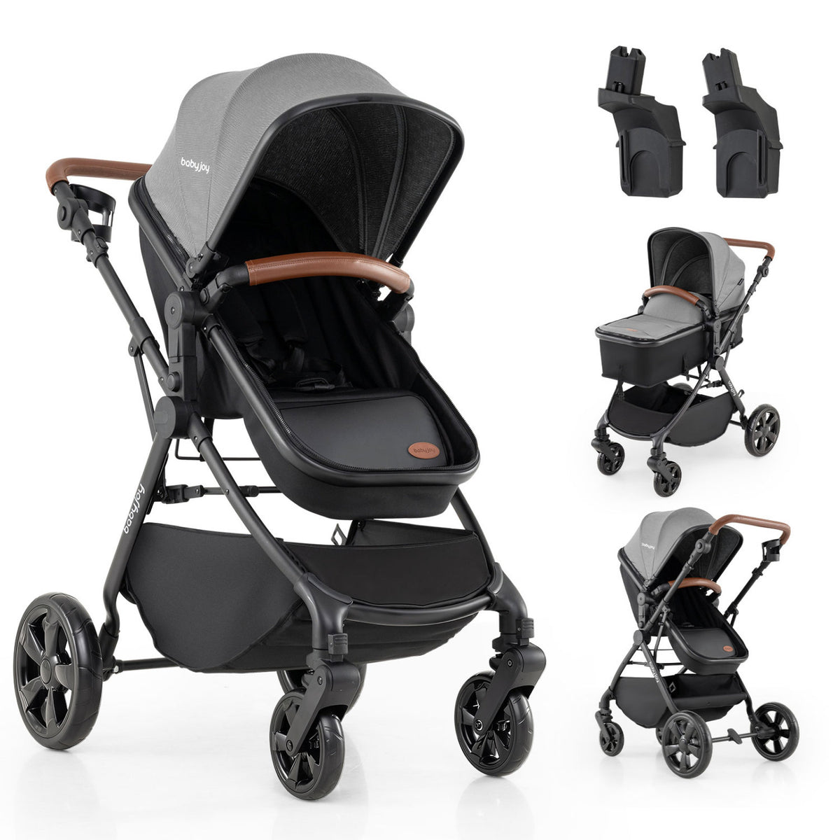 2-in-1 Convertible Baby Stroller with Car Seat Adapters-Gray