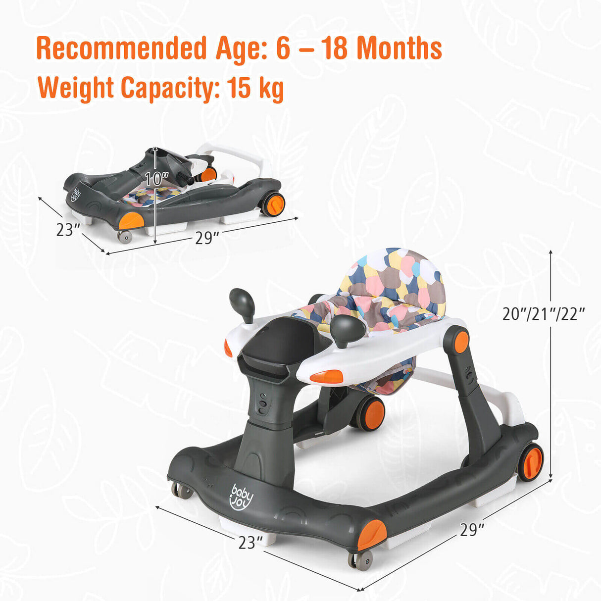 2-in-1 Foldable Activity Push Walker with Adjustable Height-Dark Gray