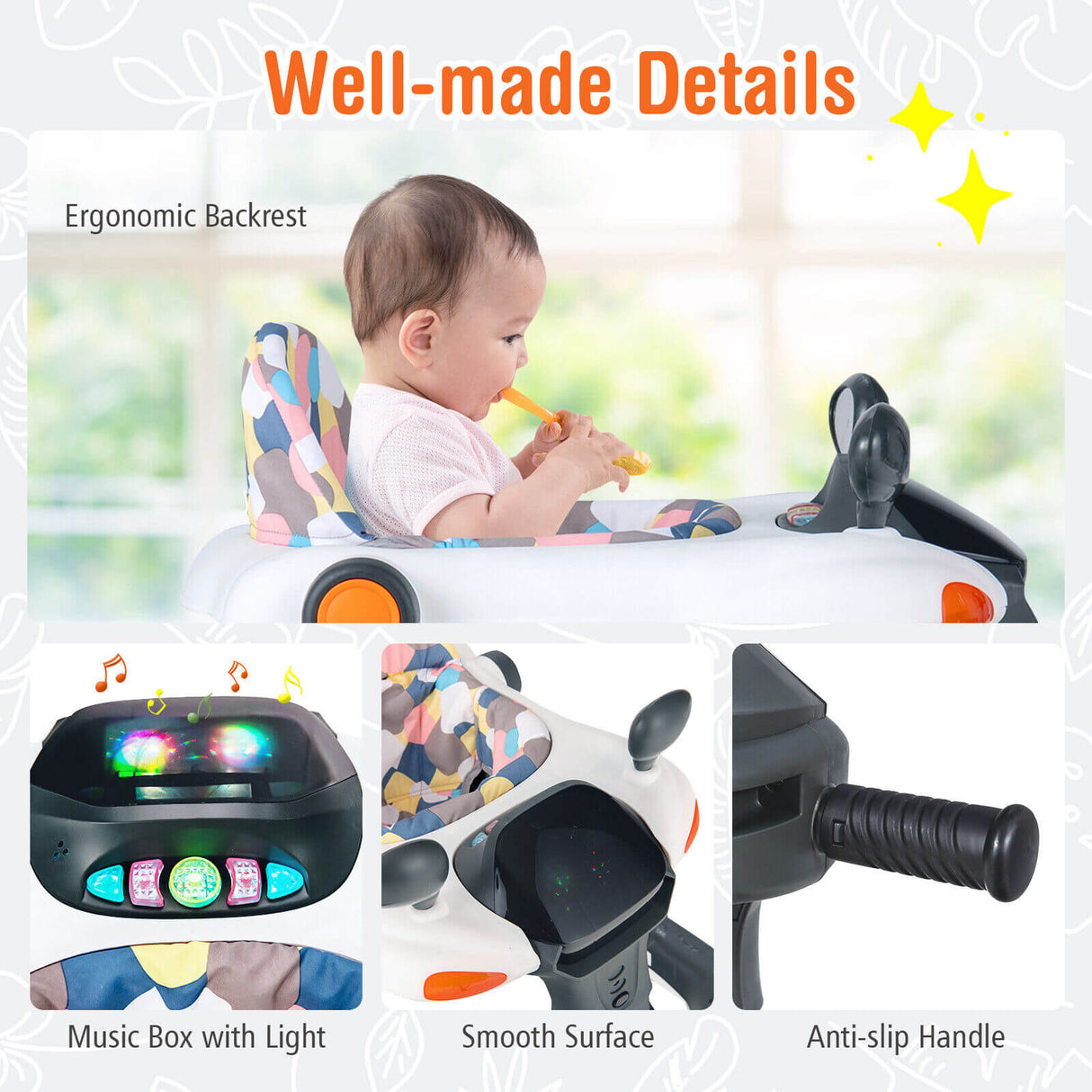 2-in-1 Foldable Activity Push Walker with Adjustable Height-Dark Gray
