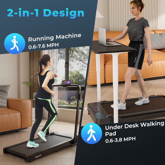 2 in 1 Folding Treadmill with 300 LBS Capacity and Remote Control for Home-Black