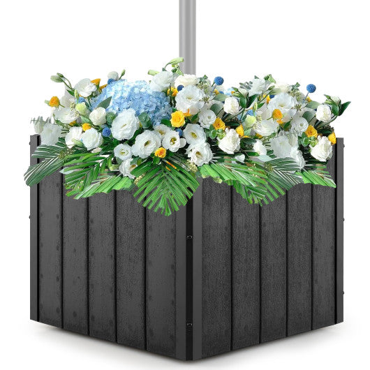 2-in-1 Outdoor Umbrella Base Planter Patio Umbrella Stand with Flower Box-Black