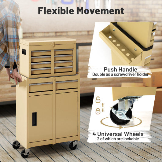 2-in-1 Rolling Tool Chest with 5 Sliding Lockable Drawers-Green